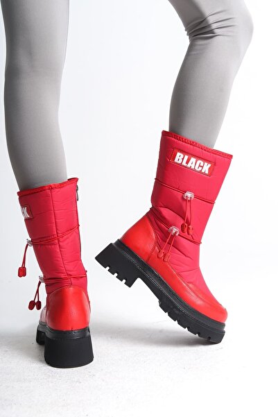 Demashoes Kırmızı Fermuarlı Kolay Giyilebilir Karda Kaymaz Taban Çocuk Kar Botu