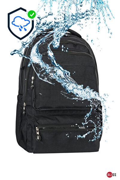 Bliss Black Unisex Daily & School Backpack Crinkle Fabric Backpack with Laptop Compartment