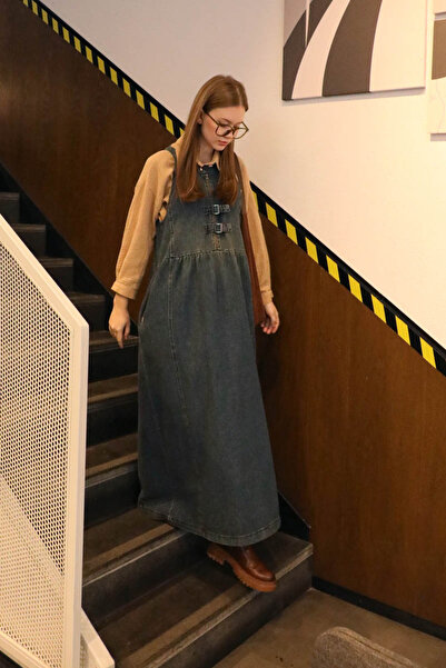 ZÜLAYS Halter Yaka Denim Jile Koyu Mavi