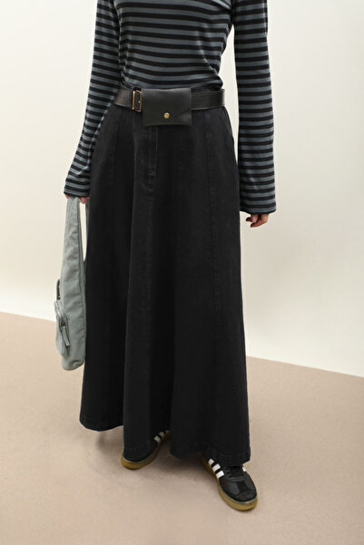 ZÜLAYS Çanta Kemerli Denim Etek Siyah