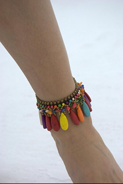 OneArjethnic Etnik tasarım renkli boncuklu pirinç halhal