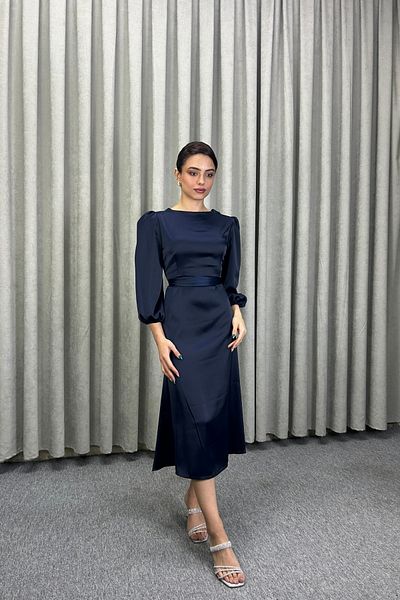 Belle Giyim Half Sleeve Femuar Closure Satin Dress