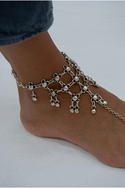 OneArjethnic Gümüş kaplama çiçek detay ayak şahmeranı