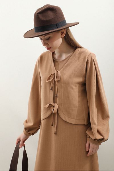 ZÜLAYS Light Tan Cardigan Knitwear Dress Set