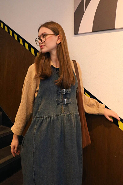 ZÜLAYS Halter Yaka Denim Jile Koyu Mavi