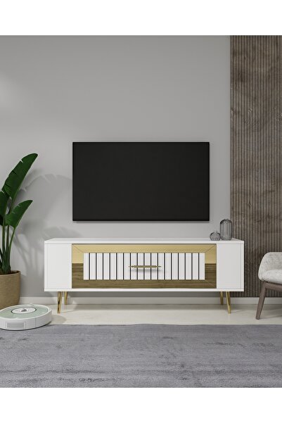 cantek dizayn RETROLP3CT TV SEHPASI BEYAZ-ALTIN