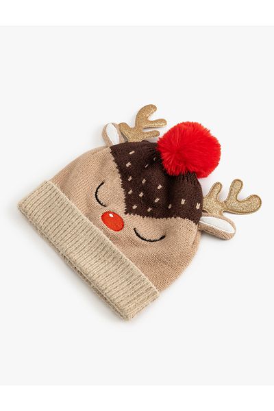 Koton Beanie with Deer - Pompom Detail