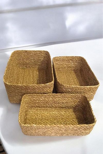 Digithome Wicker Decorative Basket Organizer - 3-Piece Organizer, Rectangular C-1-1-100