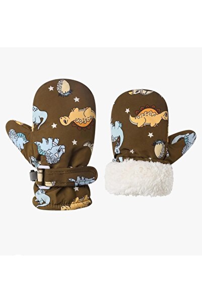 Petityu Kahverengi Dinolar Sıcacık Tutan İçi Kürklü Su Geçirmez Erkek Çocuk E...