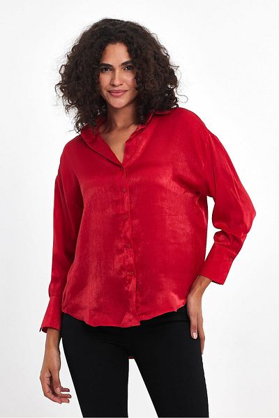 Maldia Shop Women's Draped Red Satin Shirt