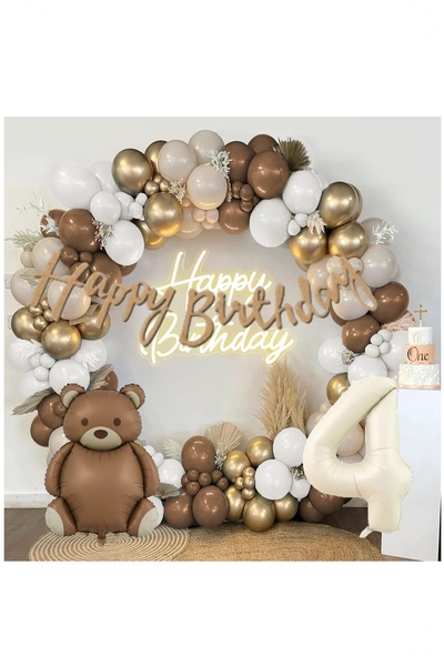 BİDOLUMUTLULUK Baby Yazılı Balon Kutusu Karamel Doğum Günü Seti Ayı Balon Par...