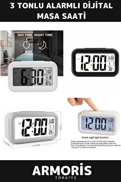 Genel Markalar Yeni Seri Işık Sensörlü Dijital Tarih Oda Sıcaklığı 3 Farlı To...