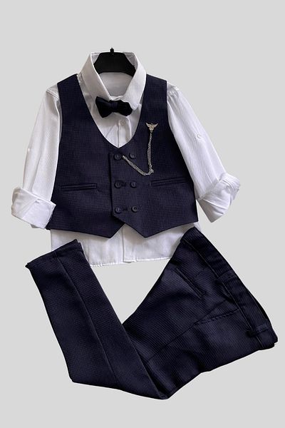 Turuncu Gardrop Matrix Vest Chain Boy's Suit Navy Blue