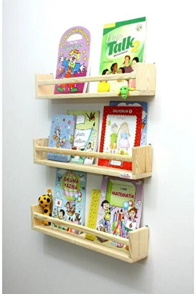 decoraid Montessori Kitaplık Eğitici Çocuk Raf 50 Cm 3'lü Huş Ağacı