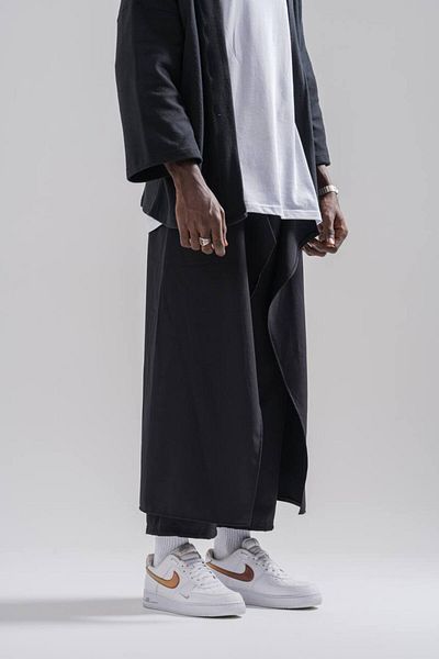Superbluemexico Men's Baggy Samurai Chinese Black Loose Pants