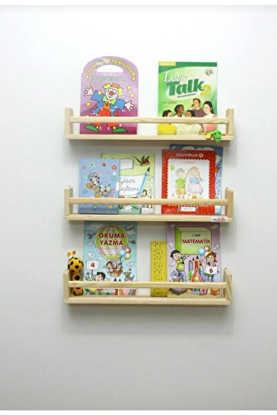 decoraid Montessori Kitaplık Eğitici Çocuk Raf 50 Cm 3'lü Huş Ağacı