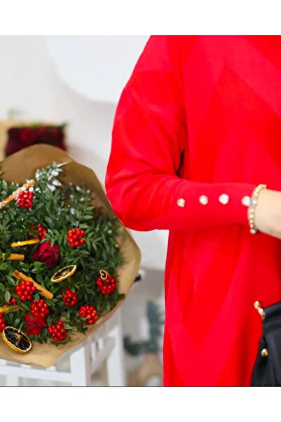 MY CİTY YASEMEN KADIN KOLLARI DÜĞMELİ ZİKZAK DESEN MERSERİZE TUNİK