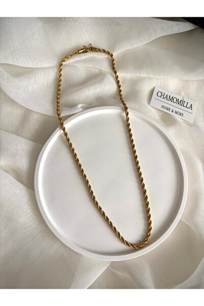 Home قلادة طويلة من الفولاذ باللون الذهبي مع سلسلة سميكة