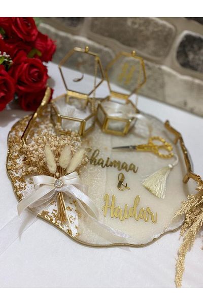 LAYLAEVENTS Engagement and Ring Tray - Girl Wishing, Scissors, Groom Coffee Original Epoxy