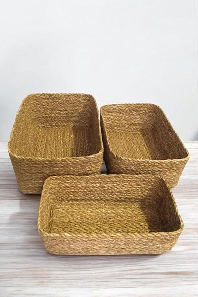 Digithome Wicker Decorative Basket Organizer - 3-Piece Organizer, Rectangular C-1-1-100