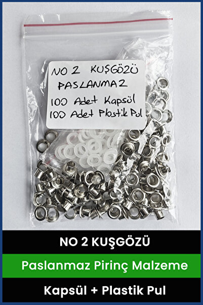No2 Kuşgözü Paslanmaz Pirinç Nikel Kapsül ve Plastik Pul Set 100 Adet