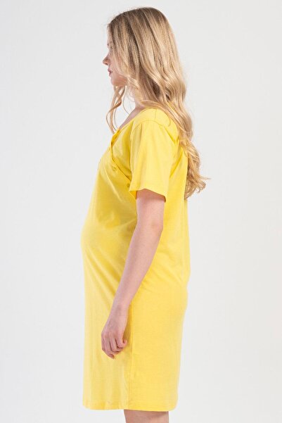 VİENETTA Women's Short Sleeve Maternity & Maternity Yellow Nightgown C3T2N3O304