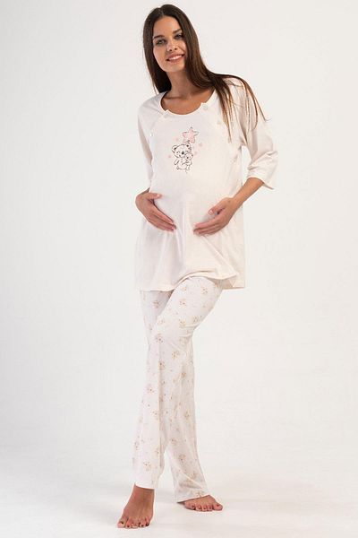 VİENETTA Women's Capri Sleeve Maternity & Maternity Beige Pajamas C6T6N0O504