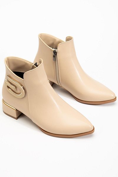 Dilimler Ayakkabı Γυναικείες μπότες με κοντό τακούνι Nude Stone Buckle - Laceless
