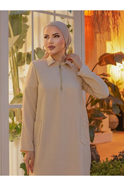 Modamorfo Μακρύ λινό τουνίκ με τσέπη για τσάντα με φερμουάρ