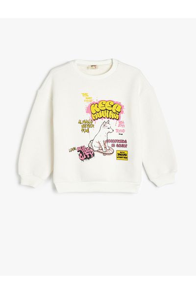 Koton Dog Printed Crew Neck Long Sleeve Raster Sweatshirt