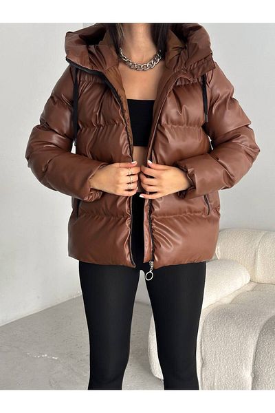 Zeliza Moda Evi Fiber Hooded Women's Puffer Jacket with Pockets - Wind and Waterproof
