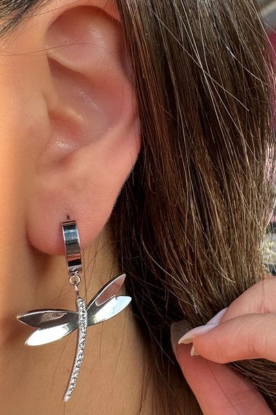 TAKIŞTIR Silver Color Bird Figured Steel Earrings (Pair)