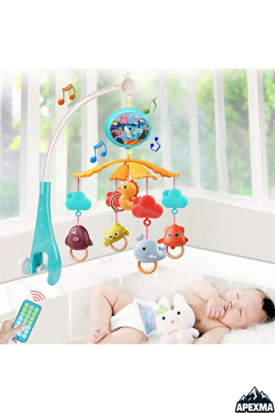 Apexma Pilli Işıklı Müzikli Kumandalı Projektörlü Sabitlemeli Çıngıraklı Dönence - Bebek Uyku Arkadaşı