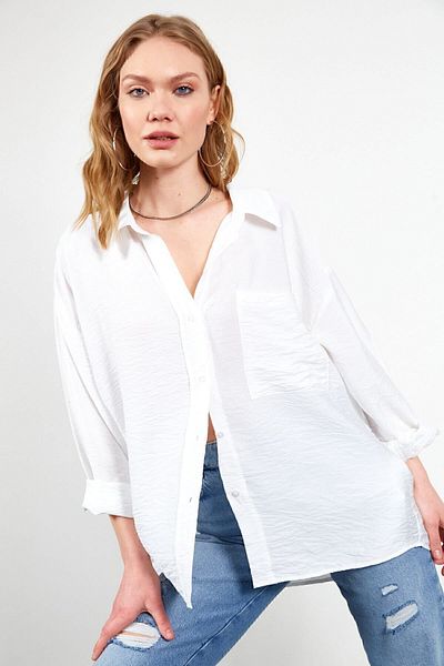 EDITION WOMAN Ecru V-Neck Women's Shirt - Casual Mks166918-01-6918
