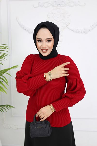 ALLMİRA FASHION Black Flared Skirt and Red Balloon Sleeve Badi Hijab Double Combination