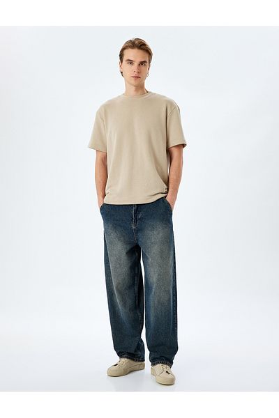 Koton Chino-Jeanshose aus Baumwolle mit normaler Taille und Taschendetail, lockere Passform