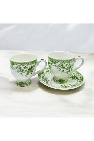 ELZEY HOME Porcelain Set of 2 Vintage Patterned Coffee Cups