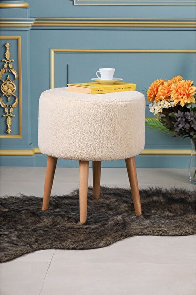 PufyHome ETNA PELUŞ KREM ÇOK AMAÇLI DOĞAL GÜRGEN AYAKLI PUF KOLTUK