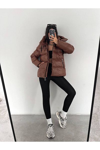 Zeliza Moda Evi Fiber Hooded Women's Puffer Jacket with Pockets - Wind and Waterproof