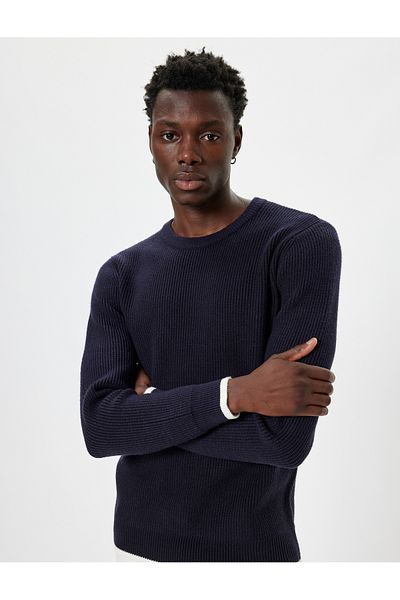 Koton Basic Knitwear Sweater - Crew Neck, Color Contrast Detail