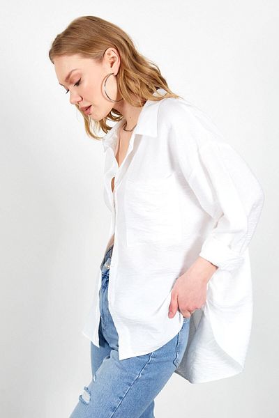 EDITION WOMAN Ecru V-Neck Women's Shirt - Casual Mks166918-01-6918