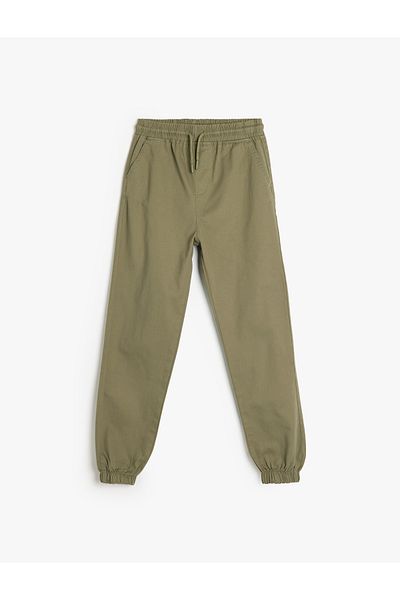 Koton Cotton Jogger Trousers with Tie Waist Pocket Detail