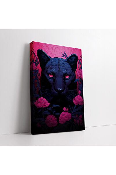 KOSS Dijital Pictură decorativă pe pânză cu flori roz abstracte și pantera neagră, decorație de perete la modă, imprimare HD