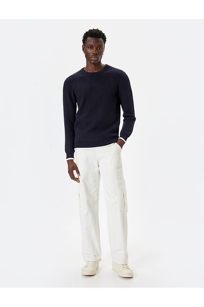 Koton Basic Knitwear Sweater - Crew Neck, Color Contrast Detail