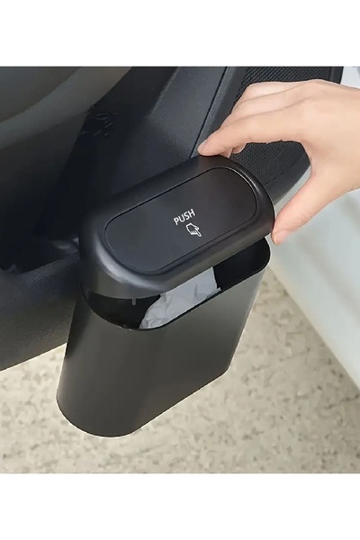 batcell Car Auto Trash Can Portable In-Car Portable Lid Organizer Trash Can Push Lid Bucket