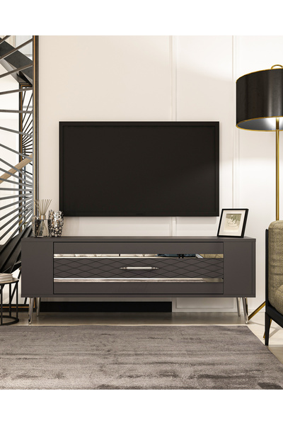 DEMONTE DECOR Retrolp2dd Tv Sehpası Antrasit-gümüş