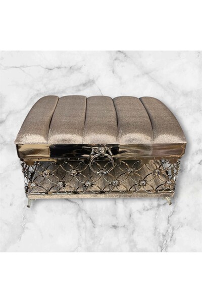 Özlem Kozmetik صندوق مكياج من القماش المستورد من الحجر المعدني (رمادي مربع)