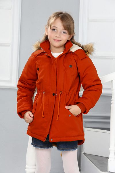 Wild Flower Hooded Long Girl's Winter Coat with Fleece Inside