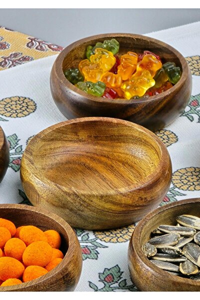 HomeTarz 6-Piece Acacia Snack Bowl Set - Turkish Delight and Sugar Bowl Set with Swivel Stand - 7 Pieces