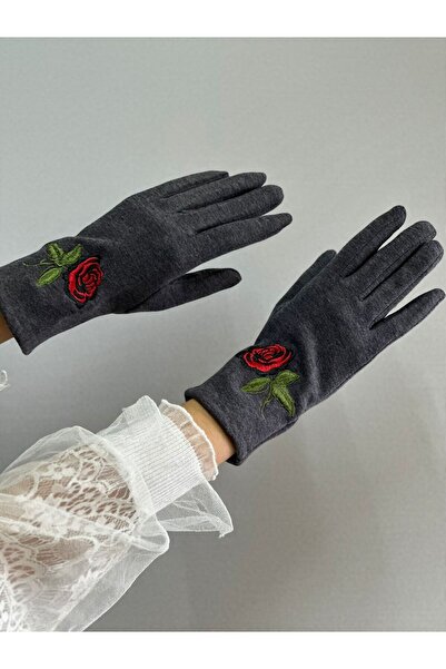 Gönülden Tasarım кашемірові жіночі рукавички з квітковим вишитим візерунком і пальчиковими отворами